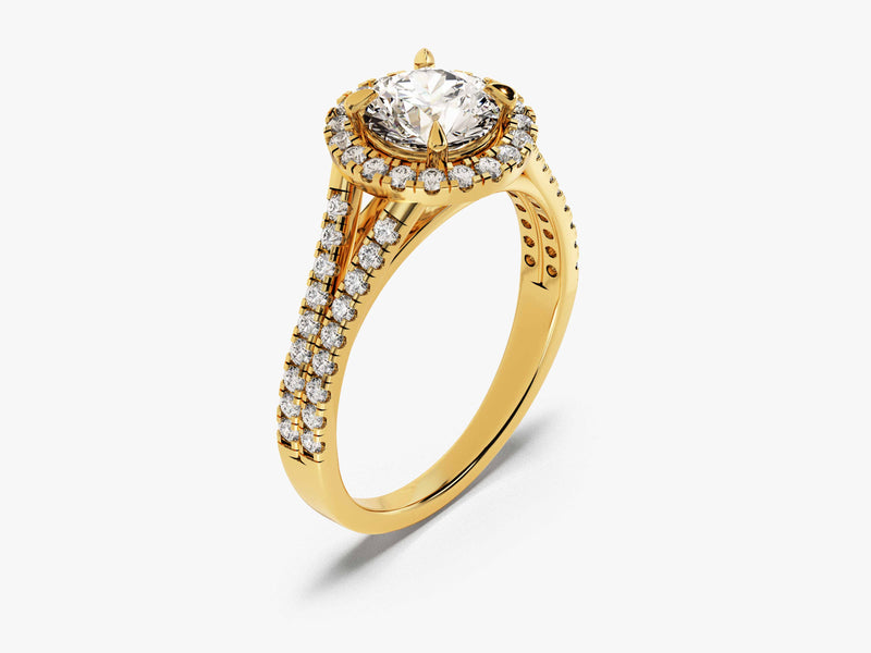 Split Double Band Halo Moissanite Engagement Ring (1.00 CT)