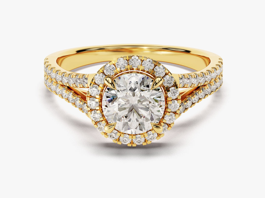 Split Double Band Halo Moissanite Engagement Ring (1.00 CT)