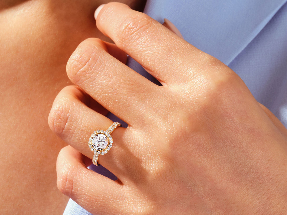 Double Pave Shank Halo Moissanite Engagement Ring (1.00 CT)