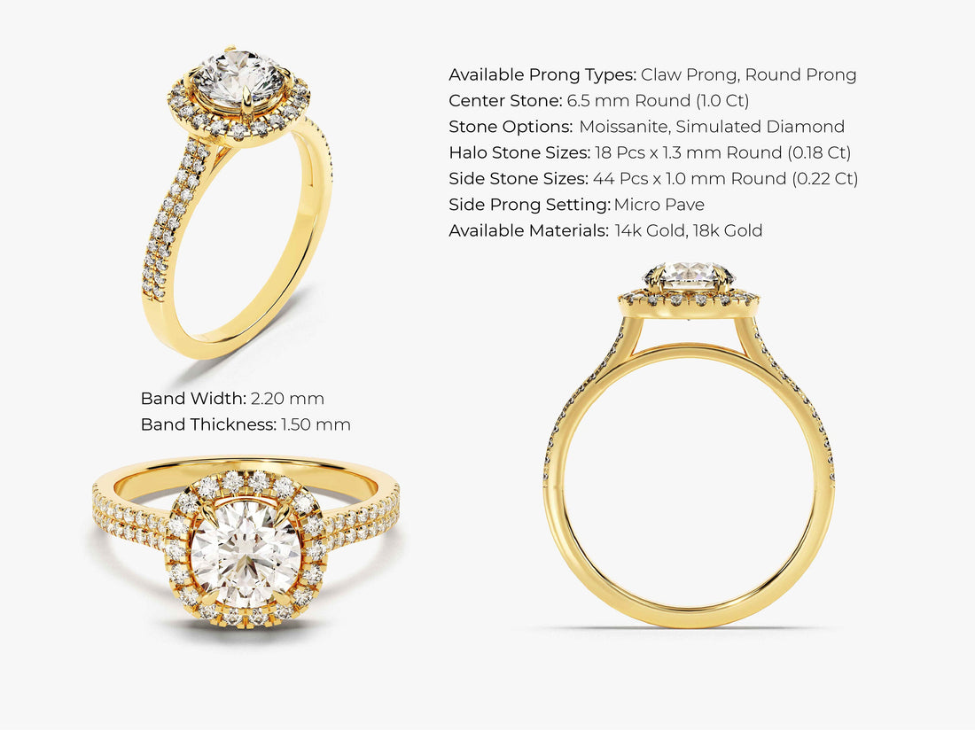 Double Pave Shank Halo Moissanite Engagement Ring (1.00 CT)