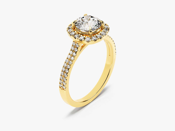 Double Pave Shank Halo Moissanite Engagement Ring (1.00 CT)