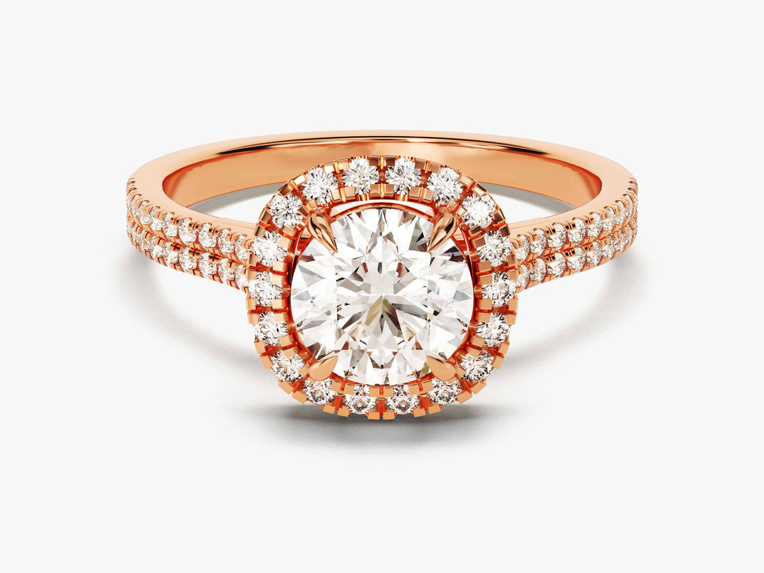 Double Pave Shank Halo Moissanite Engagement Ring (1.00 CT)