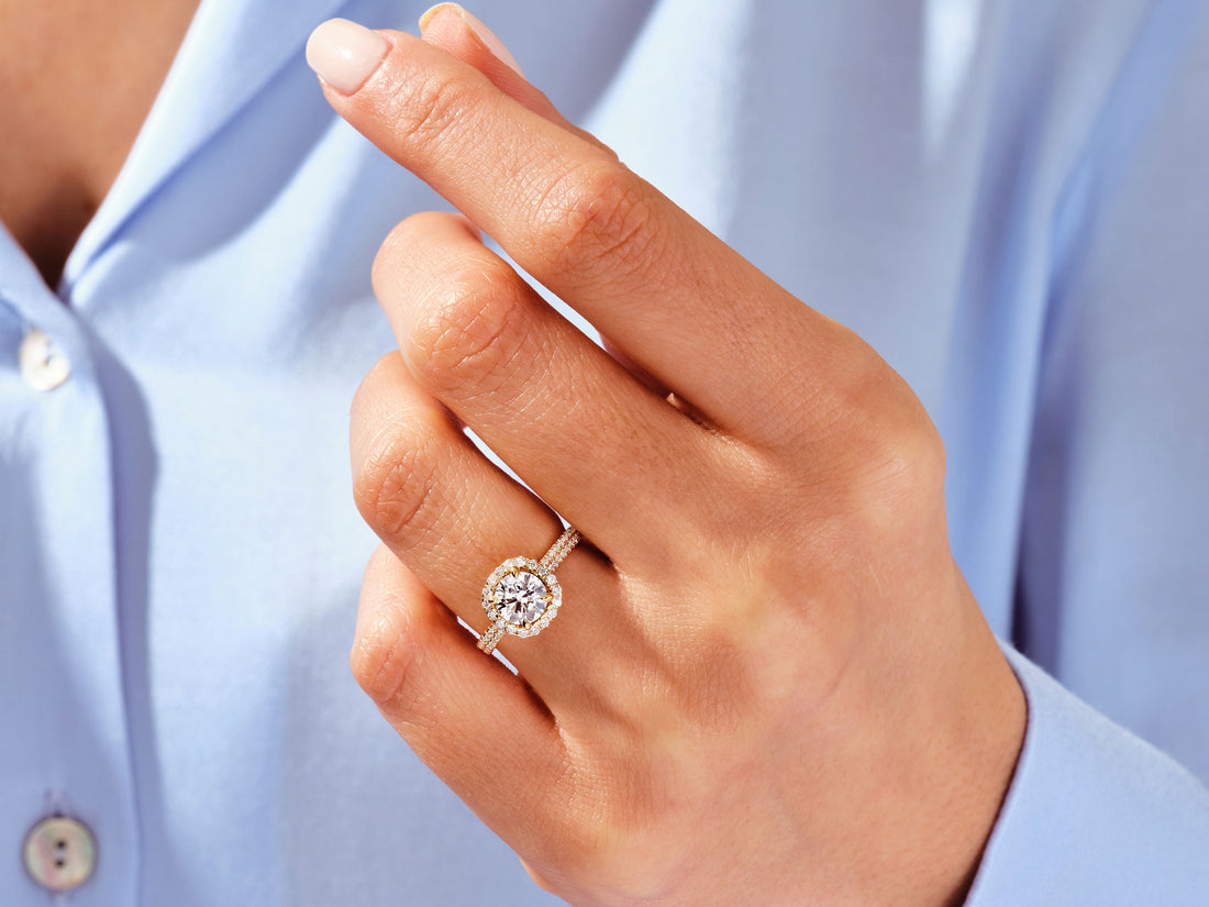 Double Pave Shank Halo Moissanite Engagement Ring (1.00 CT)
