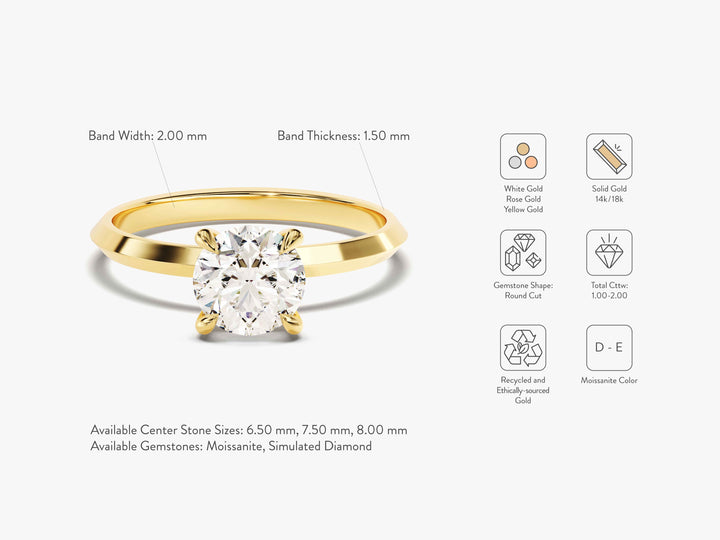 Knife Edge Round Moissanite Engagement Ring (2.00 CT)