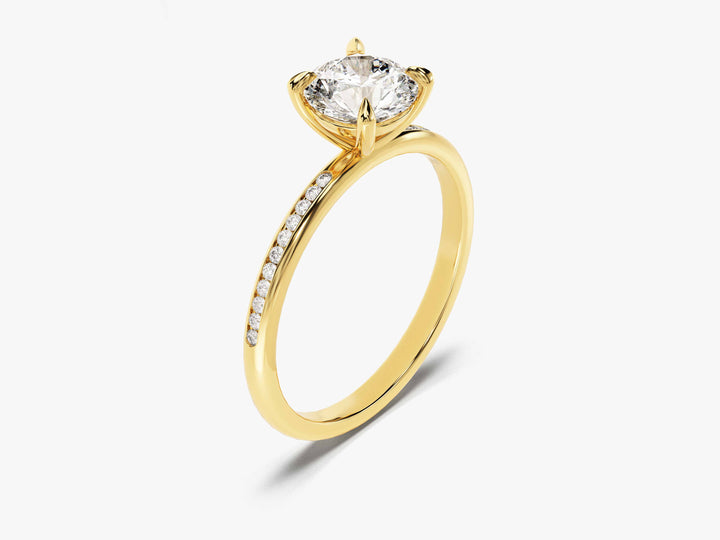 Round Cut Moissanite Engagement Ring with Channel Set Sidestones (1.00 CT)