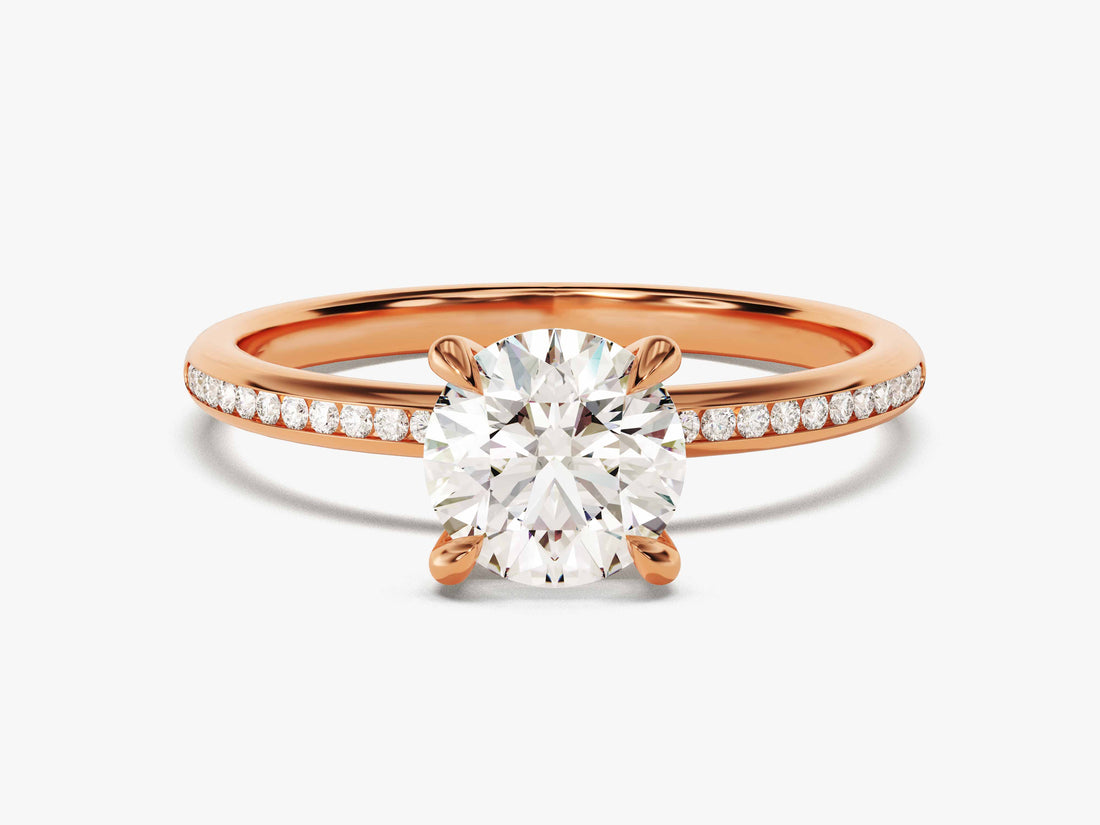 Round Cut Moissanite Engagement Ring with Channel Set Sidestones (1.00 CT)