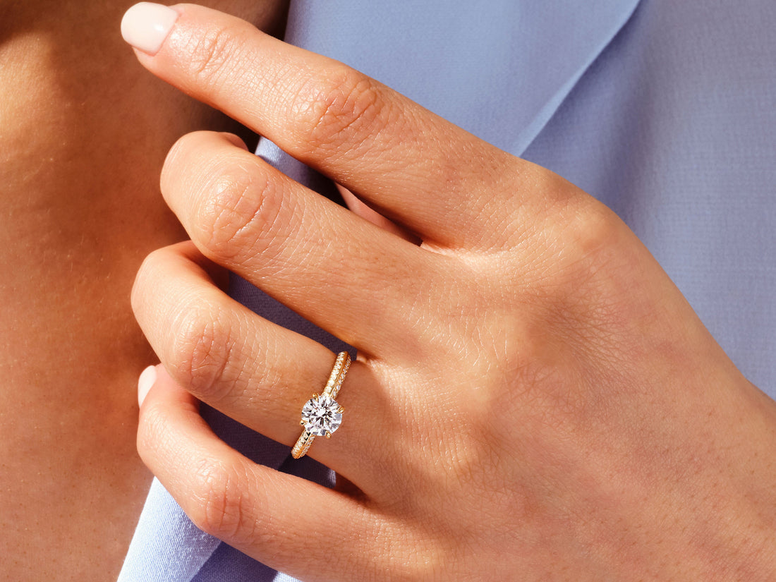 Pave Set Milgrain Knife Edge Moissanite Engagement Ring (1.00 CT)