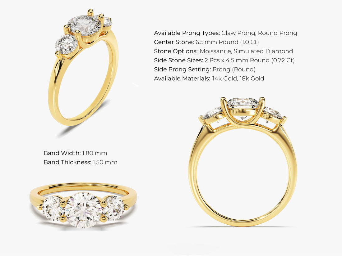 Round Cut Three Stone Moissanite Engagement Ring (1.75 CT)