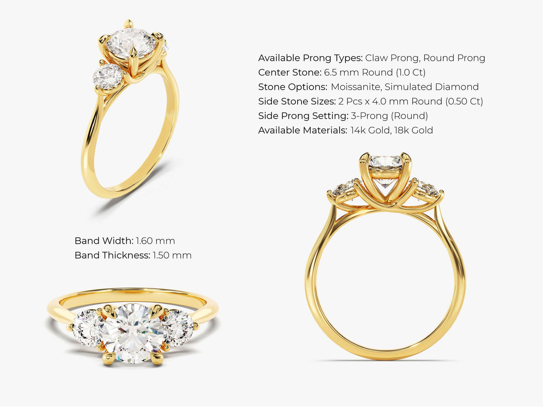Round Cut Three Stone Moissanite Engagement Ring (1.50 CT)