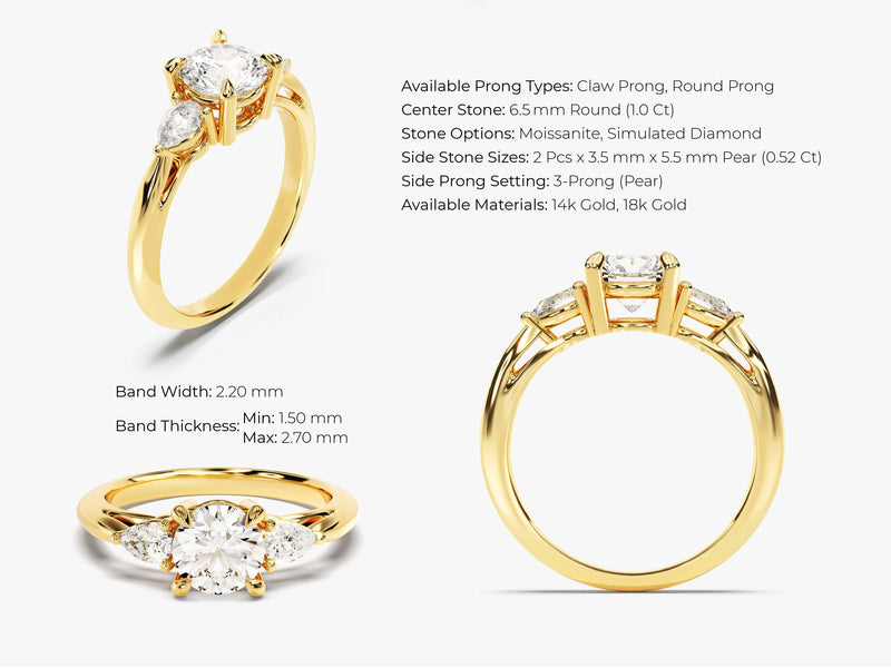 Three Stone Moissanite Engagement Ring with Pear Cut Accents (2.00 CT)