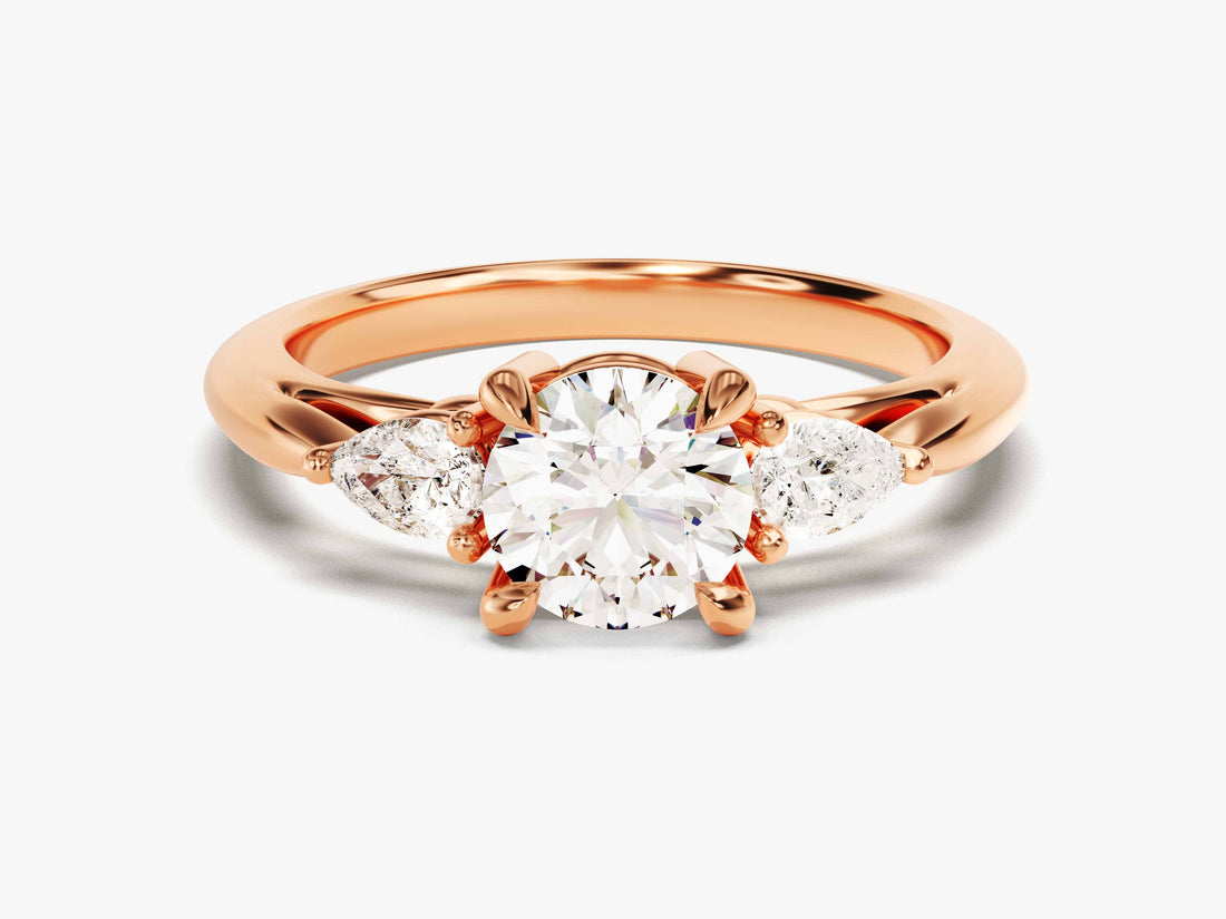 Three Stone Moissanite Engagement Ring with Pear Cut Accents (2.00 CT)