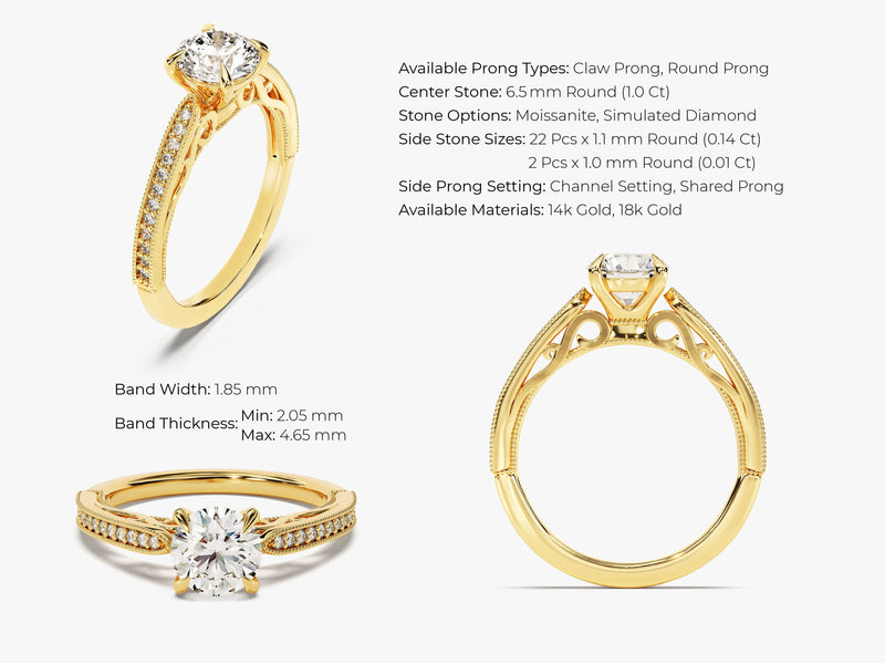 Vintage Inspired Moissanite Engagement Ring with Adorned Cathedral (1.00 CT)