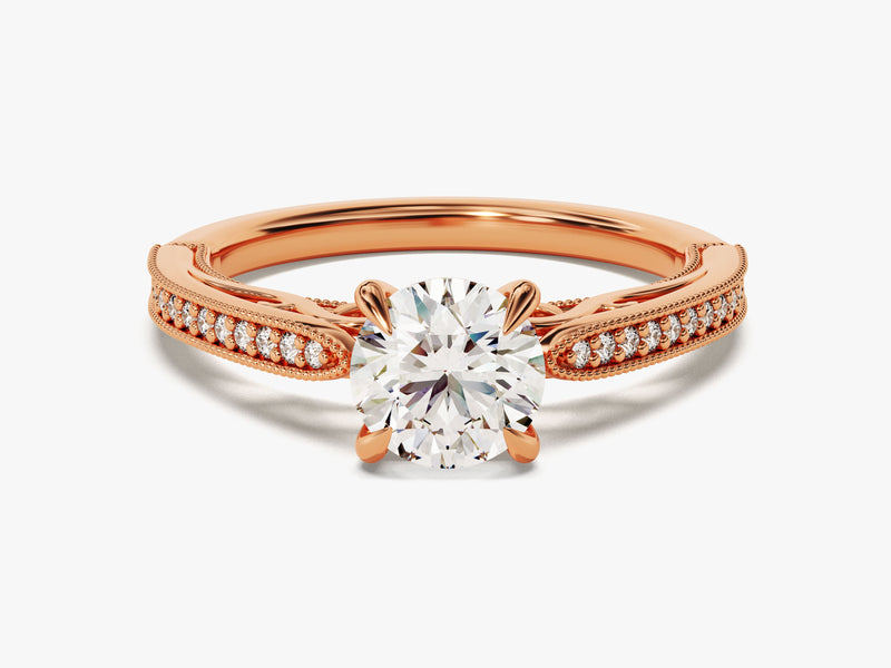 Vintage Inspired Moissanite Engagement Ring with Adorned Cathedral (1.00 CT)