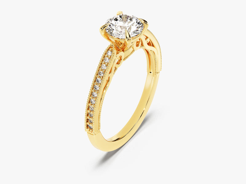 Vintage Inspired Moissanite Engagement Ring with Adorned Cathedral (1.00 CT)
