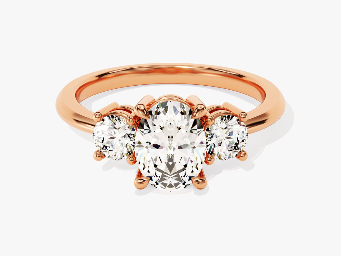 Classic Basket Set Three Stone Oval Moissanite Engagement Ring (2.00 CT TW)