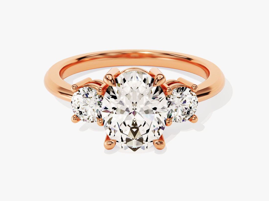 Classic Basket Set Three Stone Oval Moissanite Engagement Ring (2.50 CT TW)