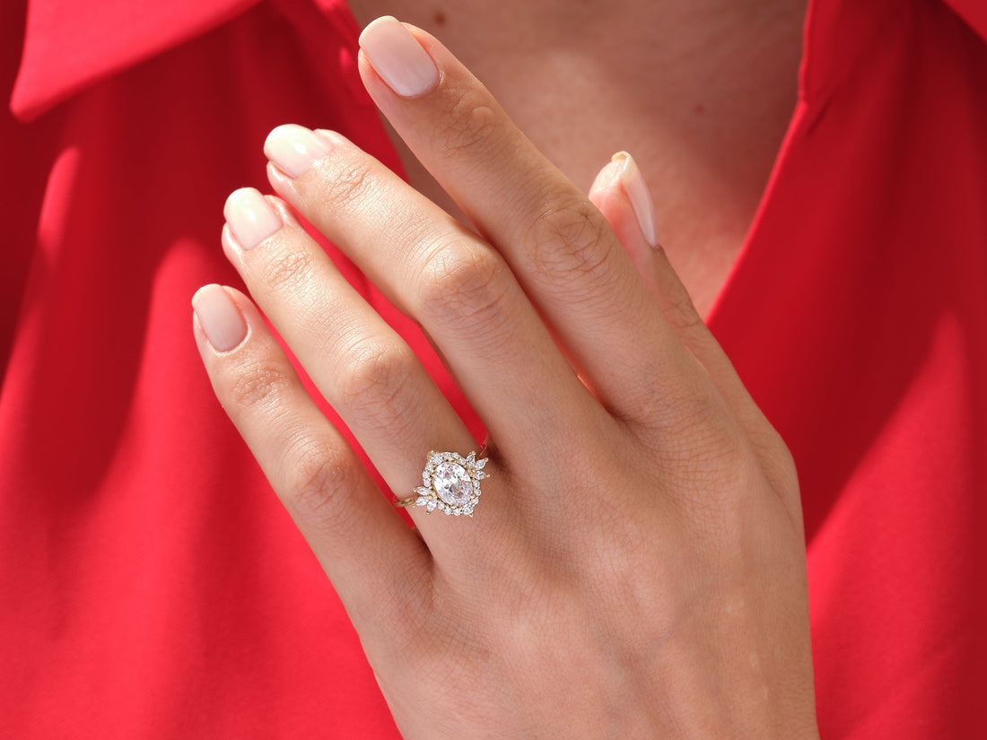 Vintage Halo Oval Moissanite Engagement Ring (1.50 CT)