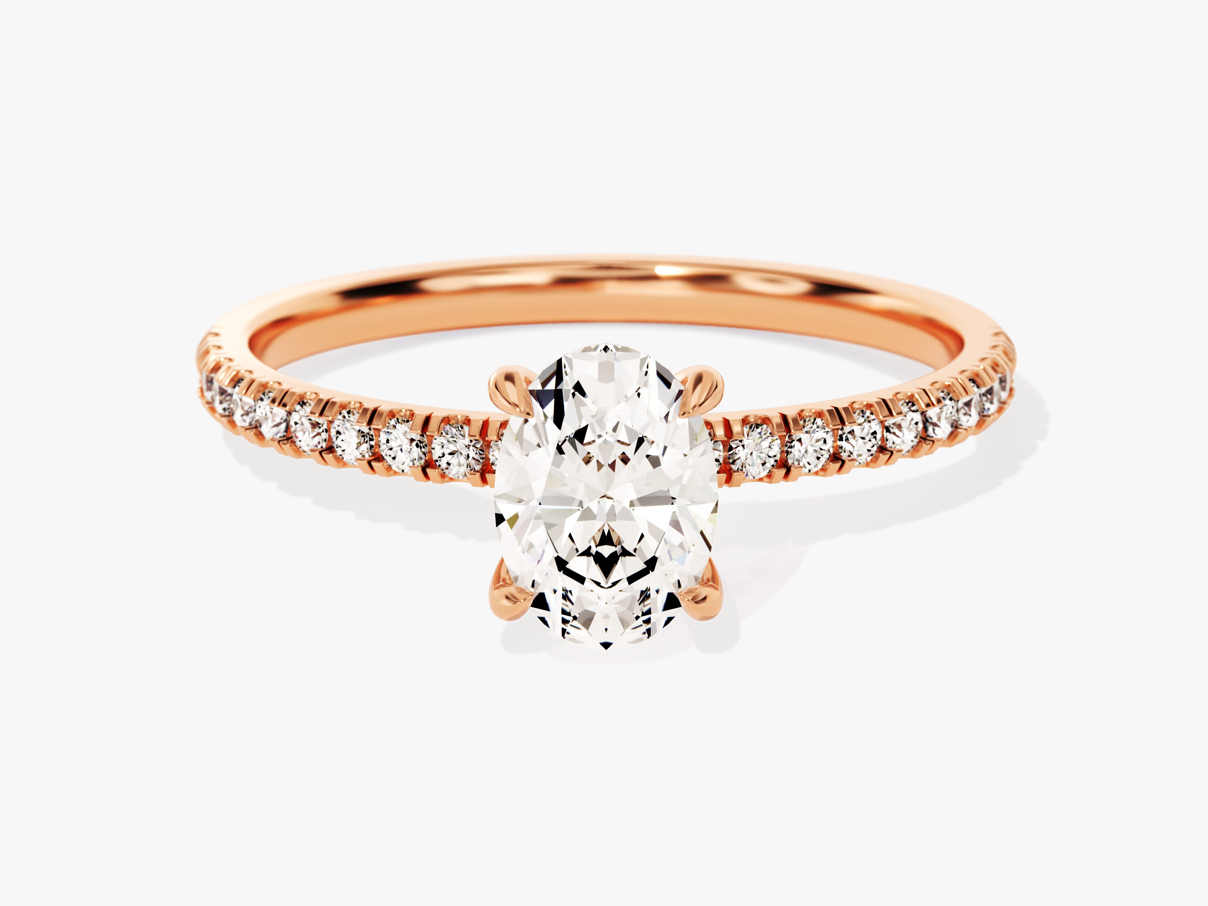 Hidden Halo Oval Moissanite Engagement Ring with Sidestones (1.00 CT)