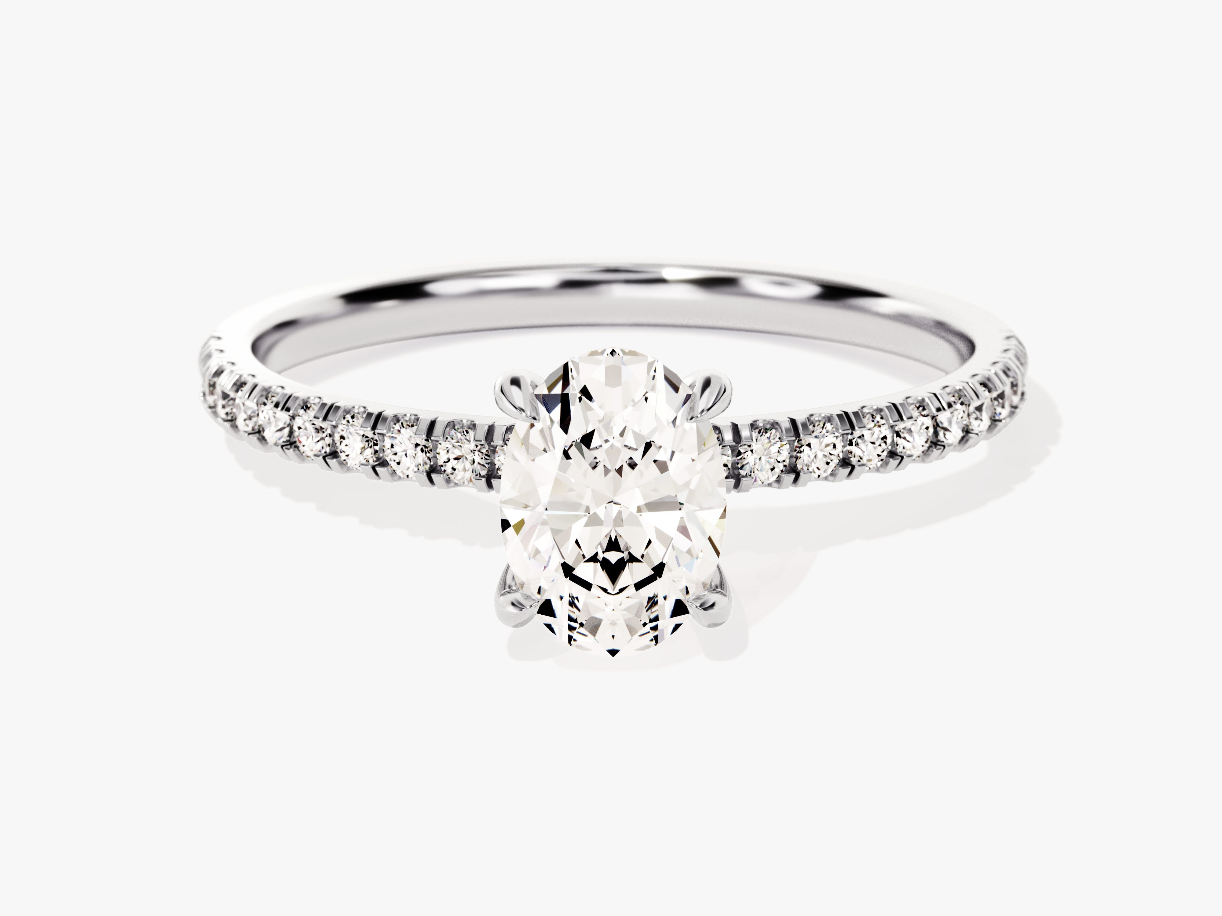 Hidden Halo Oval Moissanite Engagement Ring with Sidestones (1.00 CT)