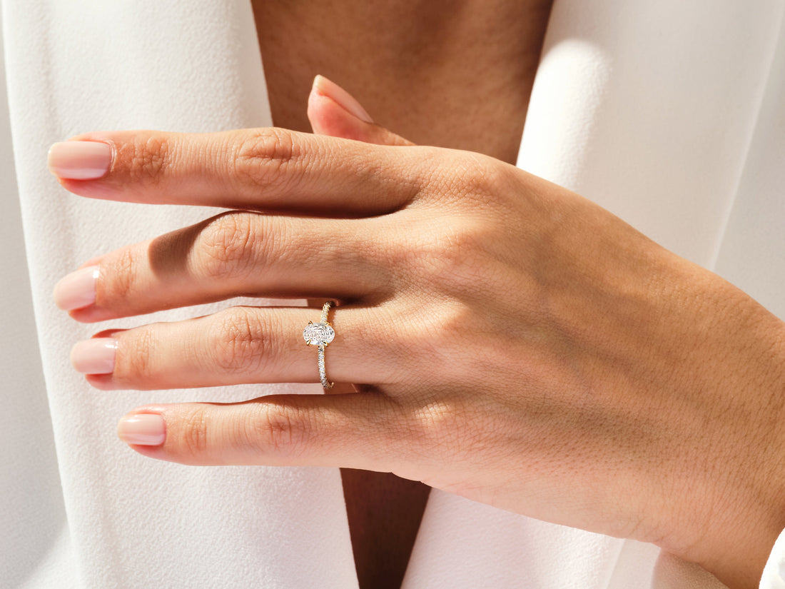 Hidden Halo Oval Moissanite Engagement Ring with Sidestones (1.00 CT)