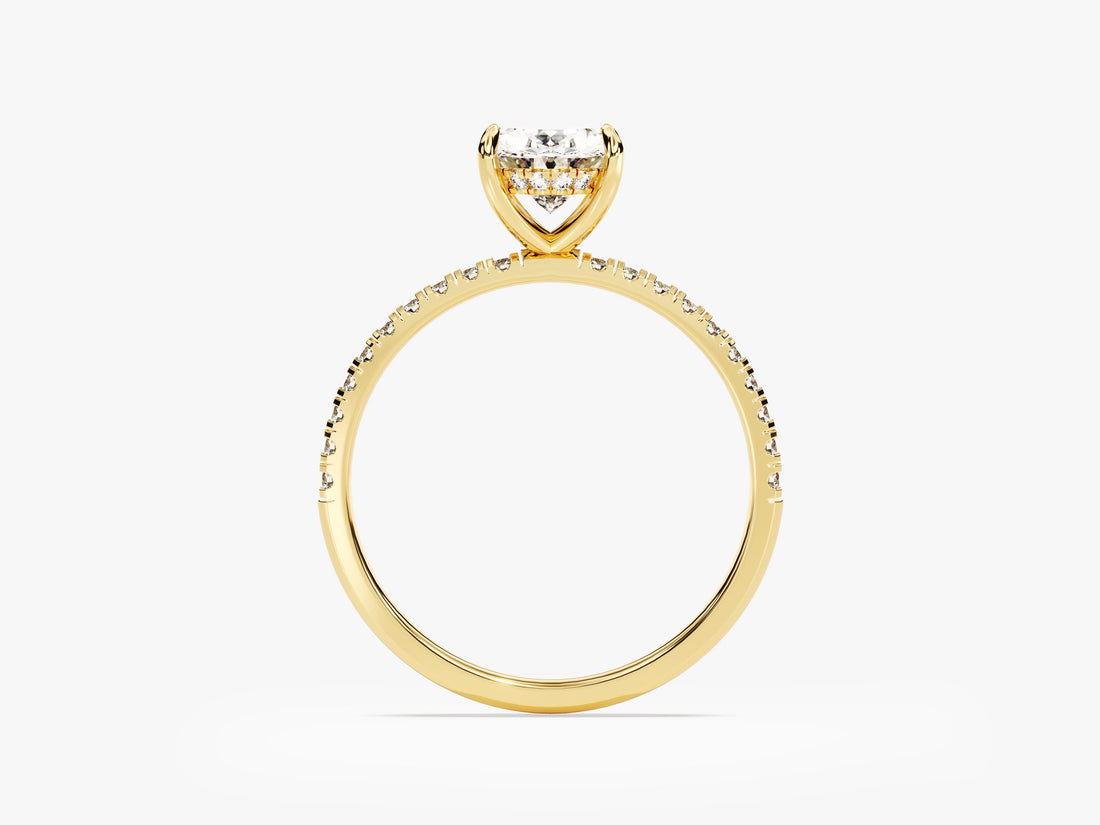 Hidden Halo Oval Moissanite Engagement Ring with Sidestones (1.50 CT)