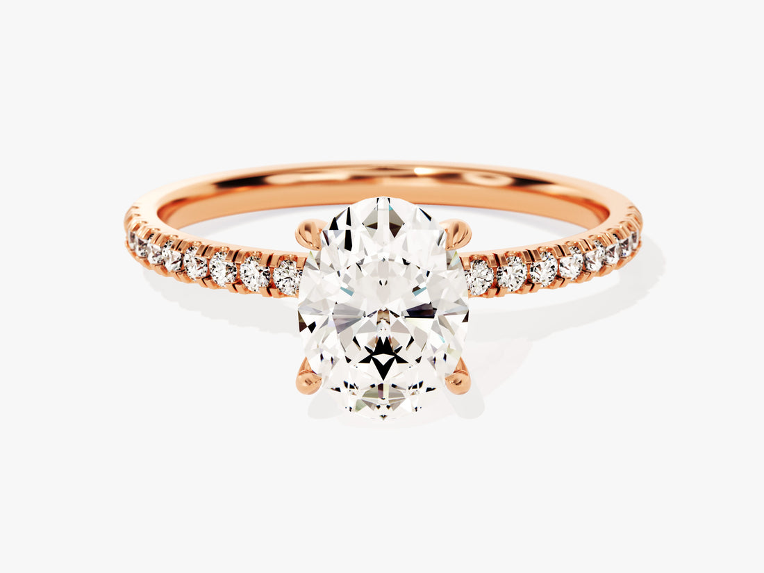 Hidden Halo Oval Moissanite Engagement Ring with Sidestones (1.50 CT)