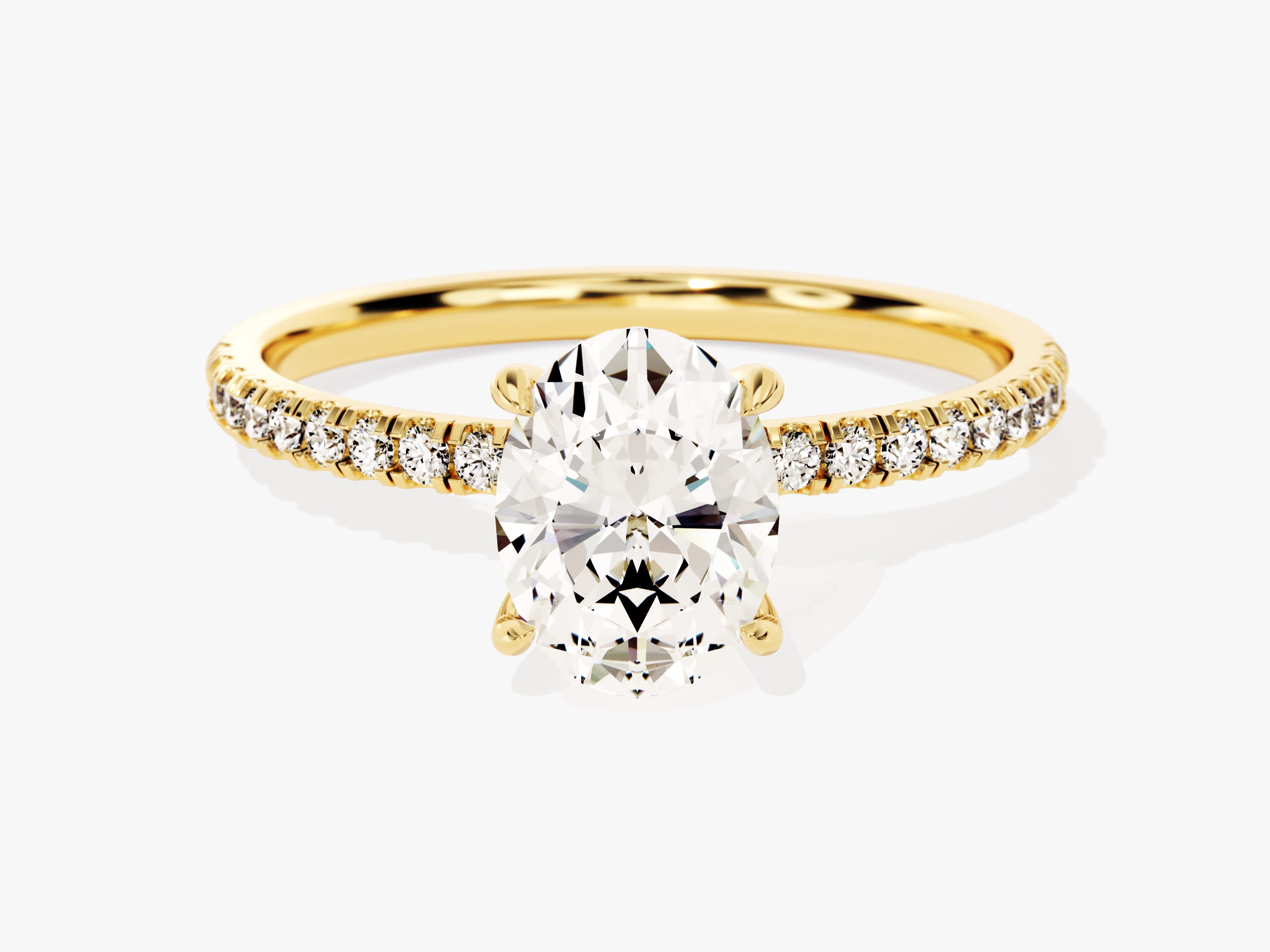 Hidden Halo Oval Moissanite Engagement Ring with Sidestones (1.50 CT)