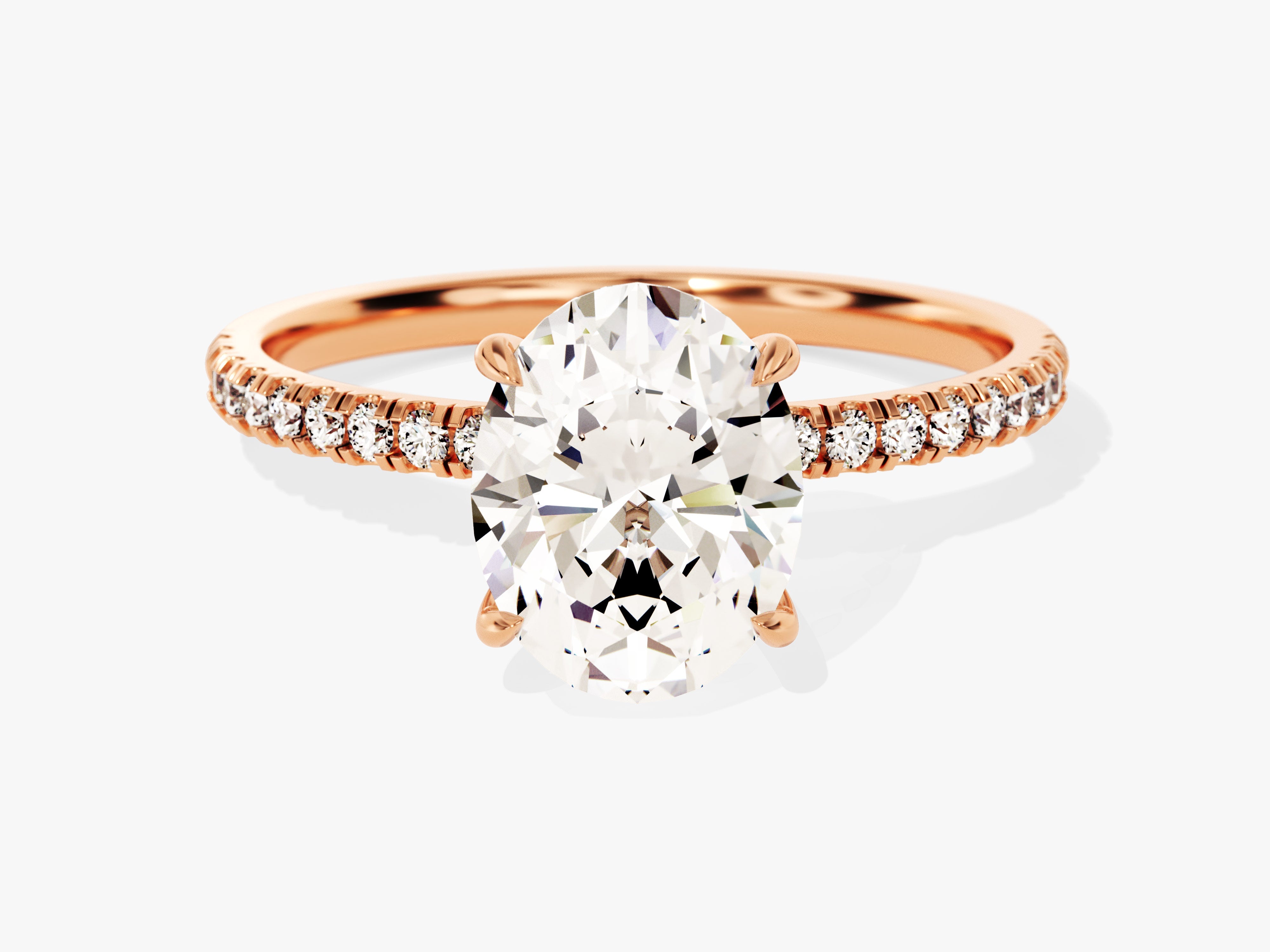 Hidden Halo Oval Moissanite Engagement Ring with Sidestones (2.00 CT)