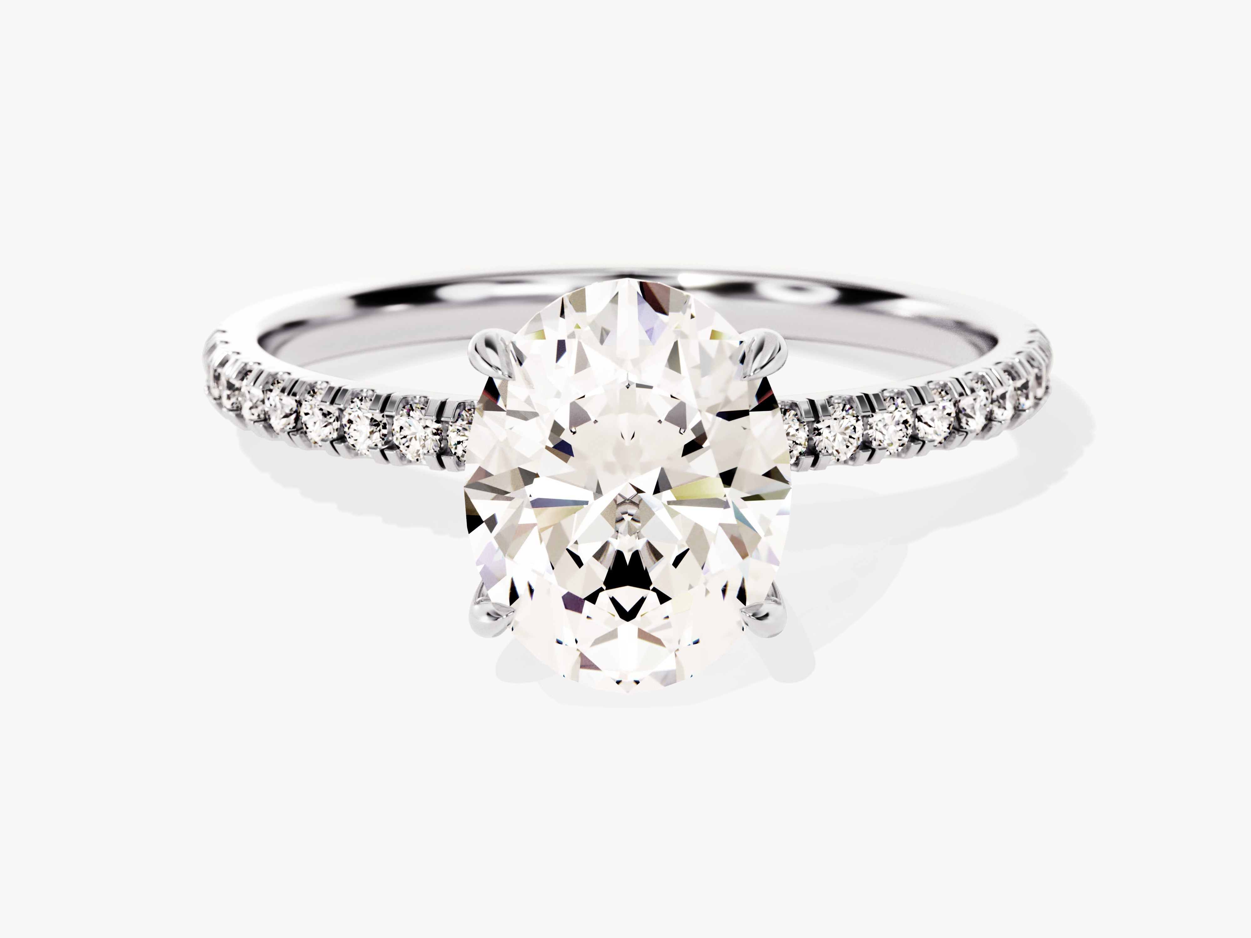 Hidden Halo Oval Moissanite Engagement Ring with Sidestones (2.00 CT)
