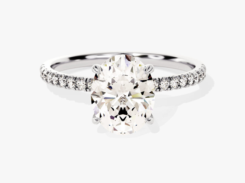 Hidden Halo Oval Moissanite Engagement Ring with Sidestones (2.00 CT)