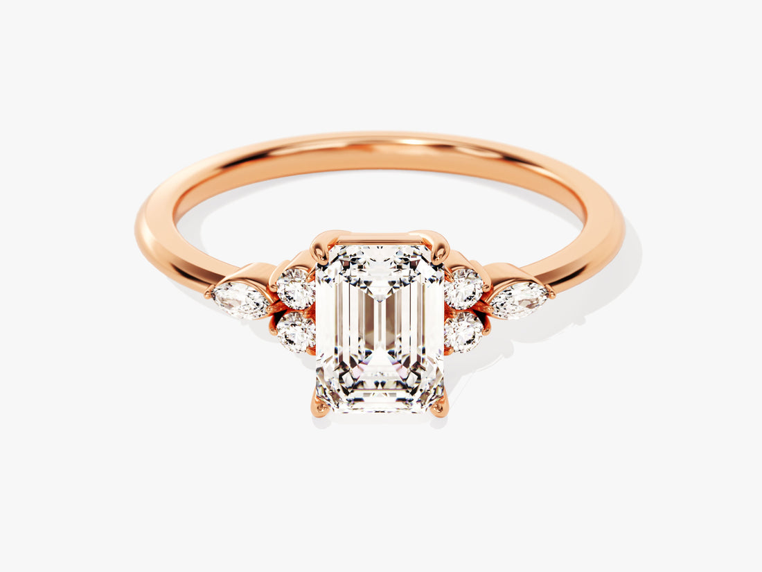 Round and Marquise Cluster Emerald Moissanite Engagement Ring (1.00 CT)
