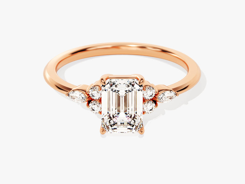 Round and Marquise Cluster Emerald Moissanite Engagement Ring (1.00 CT)