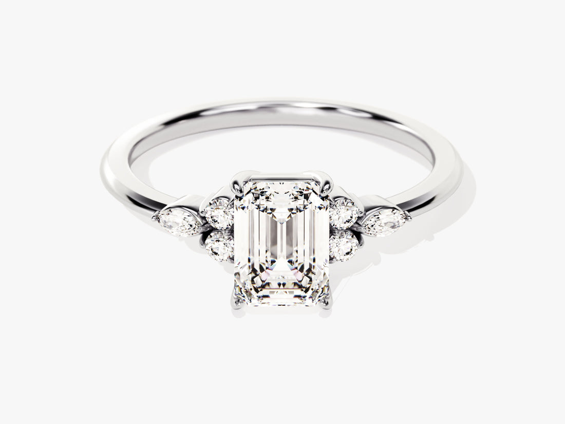 Round and Marquise Cluster Emerald Moissanite Engagement Ring (1.00 CT)