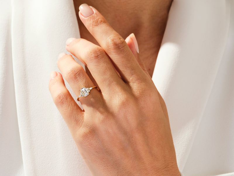 Round and Marquise Cluster Emerald Moissanite Engagement Ring (1.00 CT)