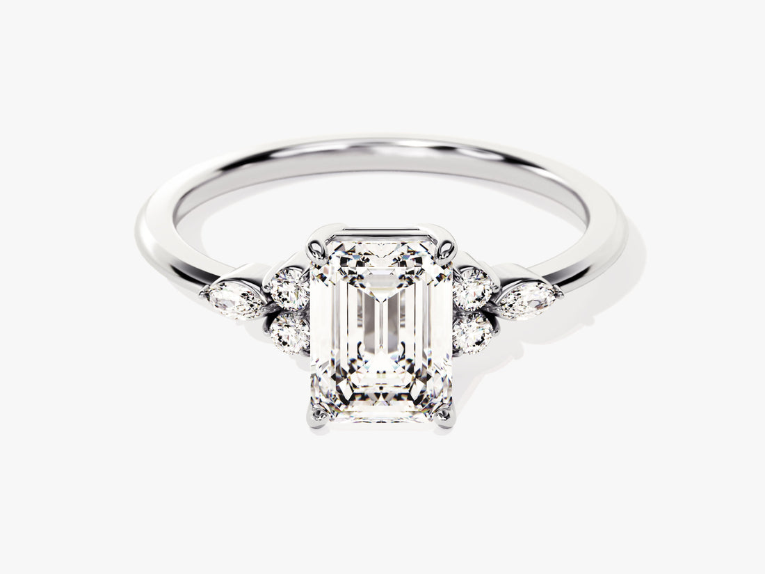 Round and Marquise Cluster Emerald Moissanite Engagement Ring (1.50 CT)