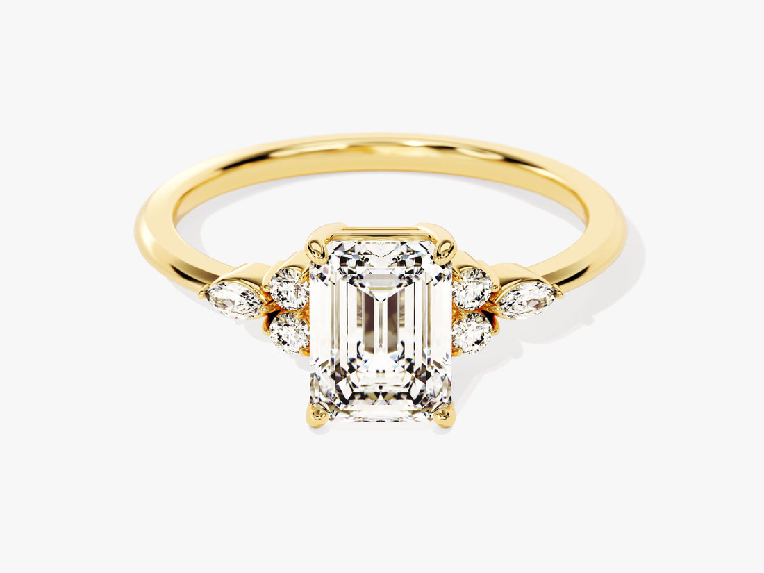 Round and Marquise Cluster Emerald Moissanite Engagement Ring (1.50 CT)
