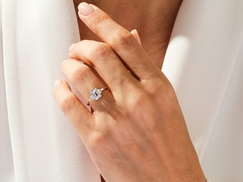 Round and Marquise Cluster Emerald Moissanite Engagement Ring (2.00 CT)