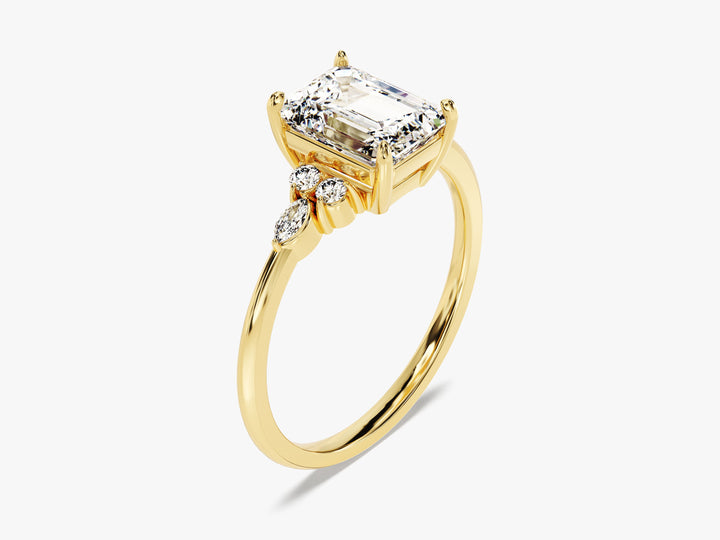 Round and Marquise Cluster Emerald Moissanite Engagement Ring (2.00 CT)