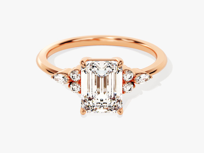 Round and Marquise Cluster Emerald Moissanite Engagement Ring (2.00 CT)