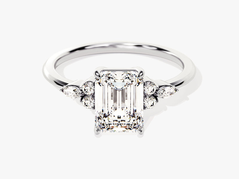 Round and Marquise Cluster Emerald Moissanite Engagement Ring (2.00 CT)