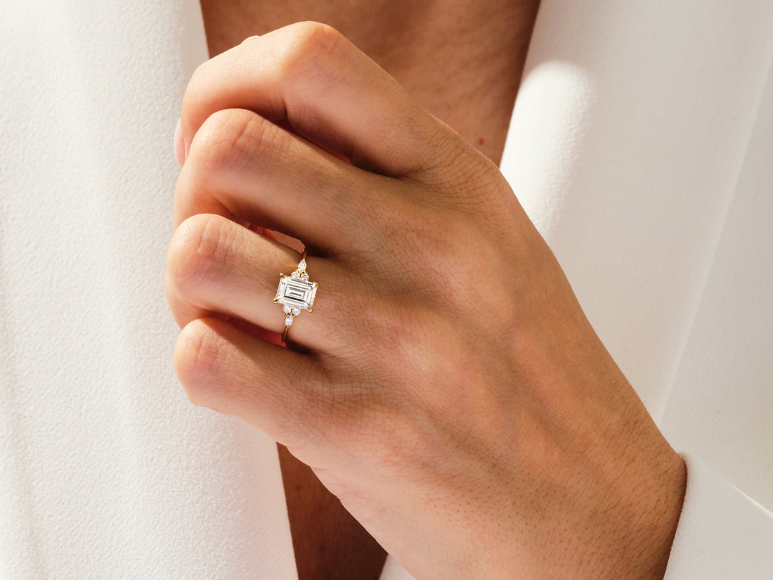 Round and Marquise Cluster Emerald Moissanite Engagement Ring (2.00 CT)