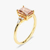 Emerald Cut Peach Morganite Engagement Ring with Round and Marquise Sidestones