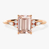 Emerald Cut Peach Morganite Engagement Ring with Round and Marquise Sidestones