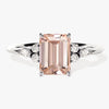 Emerald Cut Peach Morganite Engagement Ring with Round and Marquise Sidestones