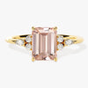 Emerald Cut Peach Morganite Engagement Ring with Round and Marquise Sidestones