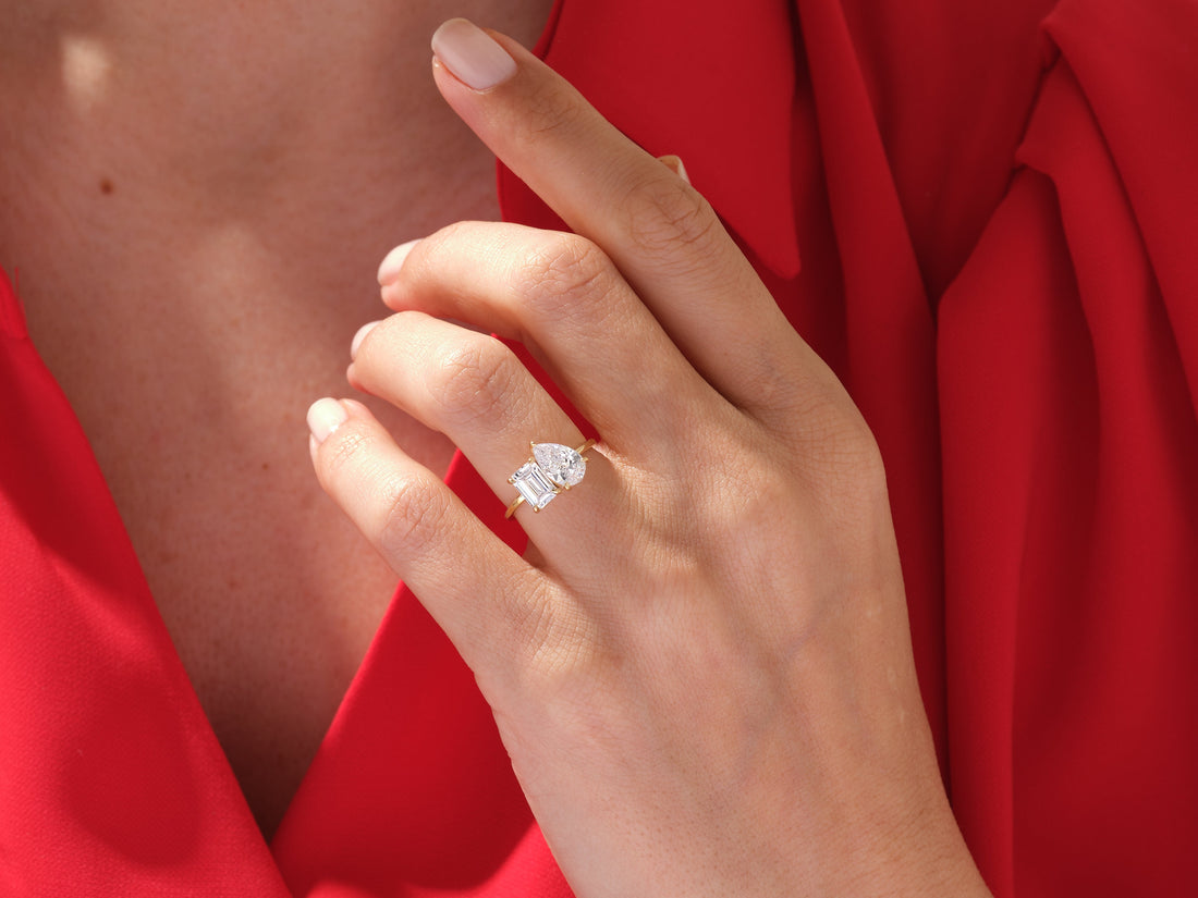 Pear and Emerald Cut Toi et Moi Moissanite Engagement Ring (2.50 CT)
