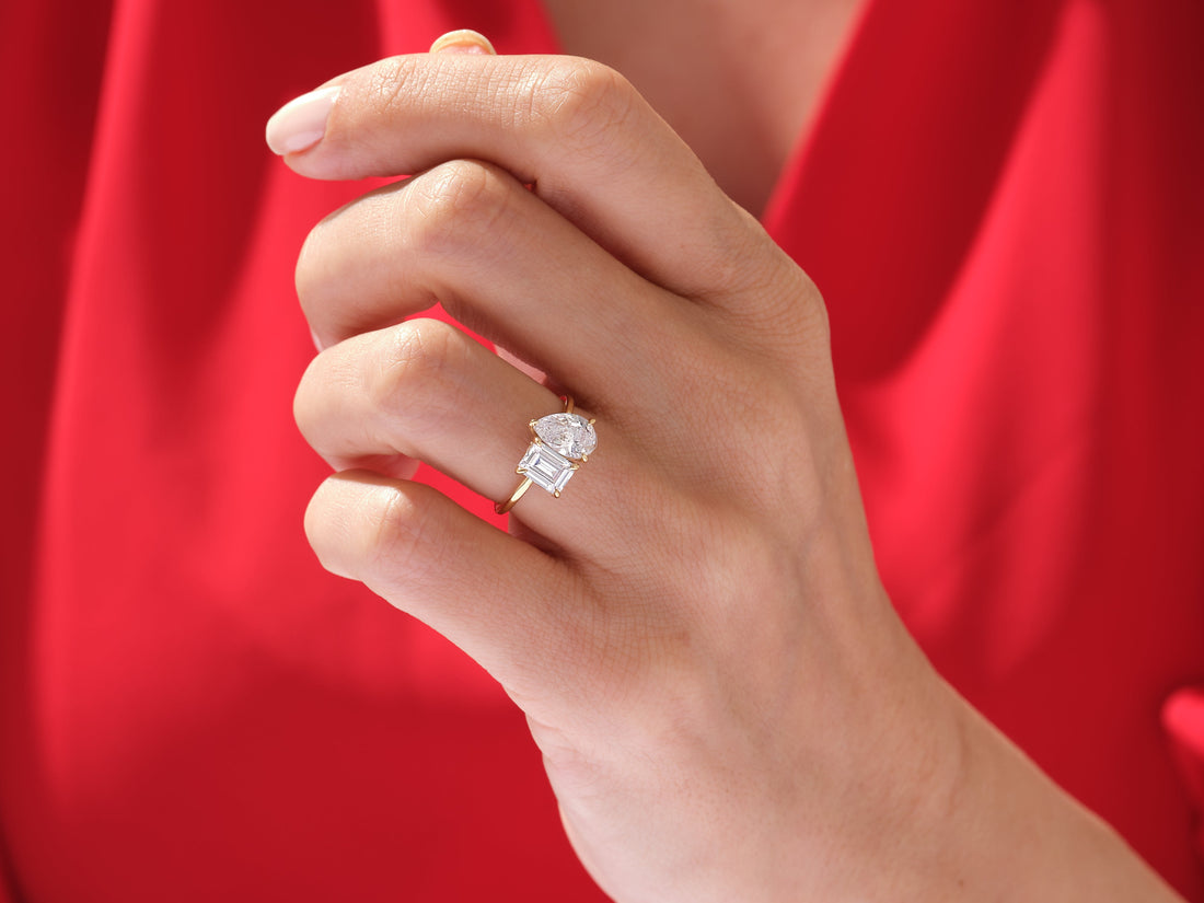 Pear and Emerald Cut Toi et Moi Moissanite Engagement Ring (2.50 CT)
