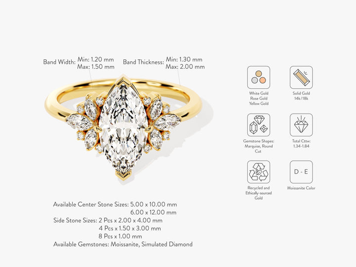 Vintage Cluster Marquise Cut Moissanite Engagement Ring (1.00 CT)
