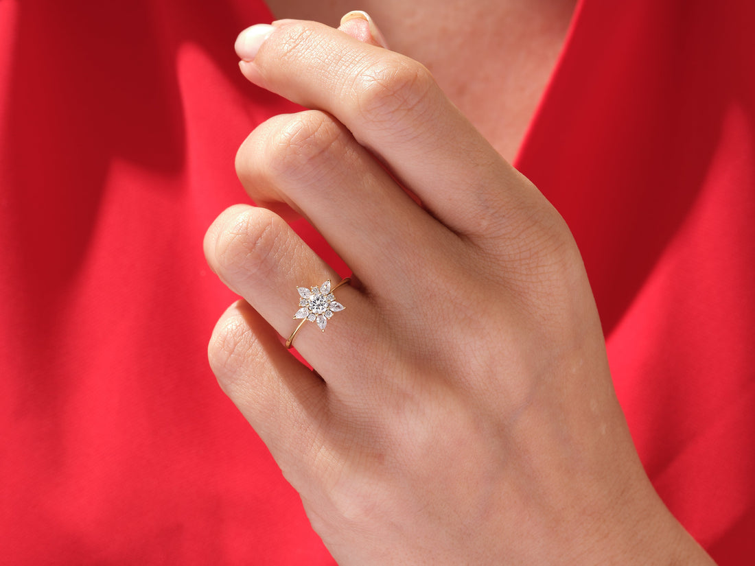 Floral Halo Moissanite Engagement Ring