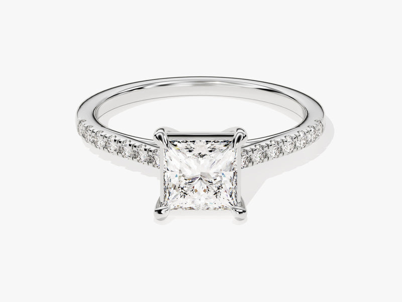 Princess Cut Moissanite Engagement Ring with Pave Set Side Stones (1.00 CT)
